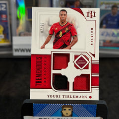 2022 Youri Tielemans Belgium Panini National Tremendous Treasures Road to FIFA World Cup Dual Color Triple Patch /25 Card (07/25)