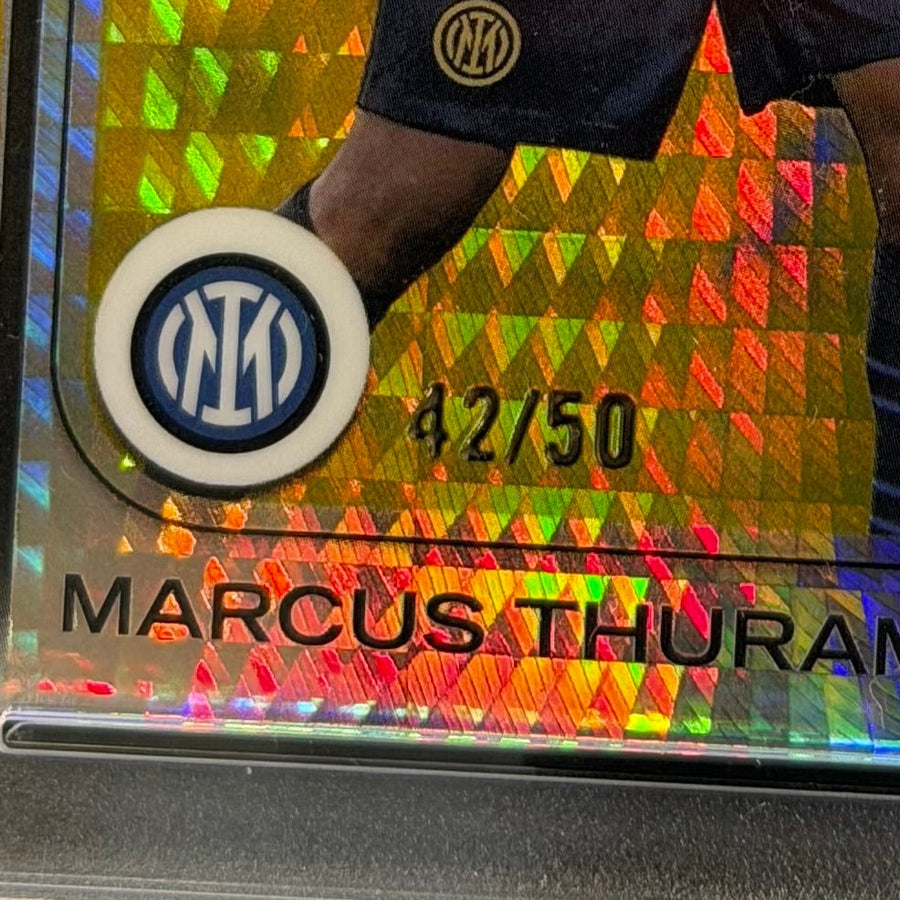 2024-25 Marcus Thuram Inter Milan Topps Chrome UEFA Gold /50 PSA 9 Pop 1 Card (42/50)