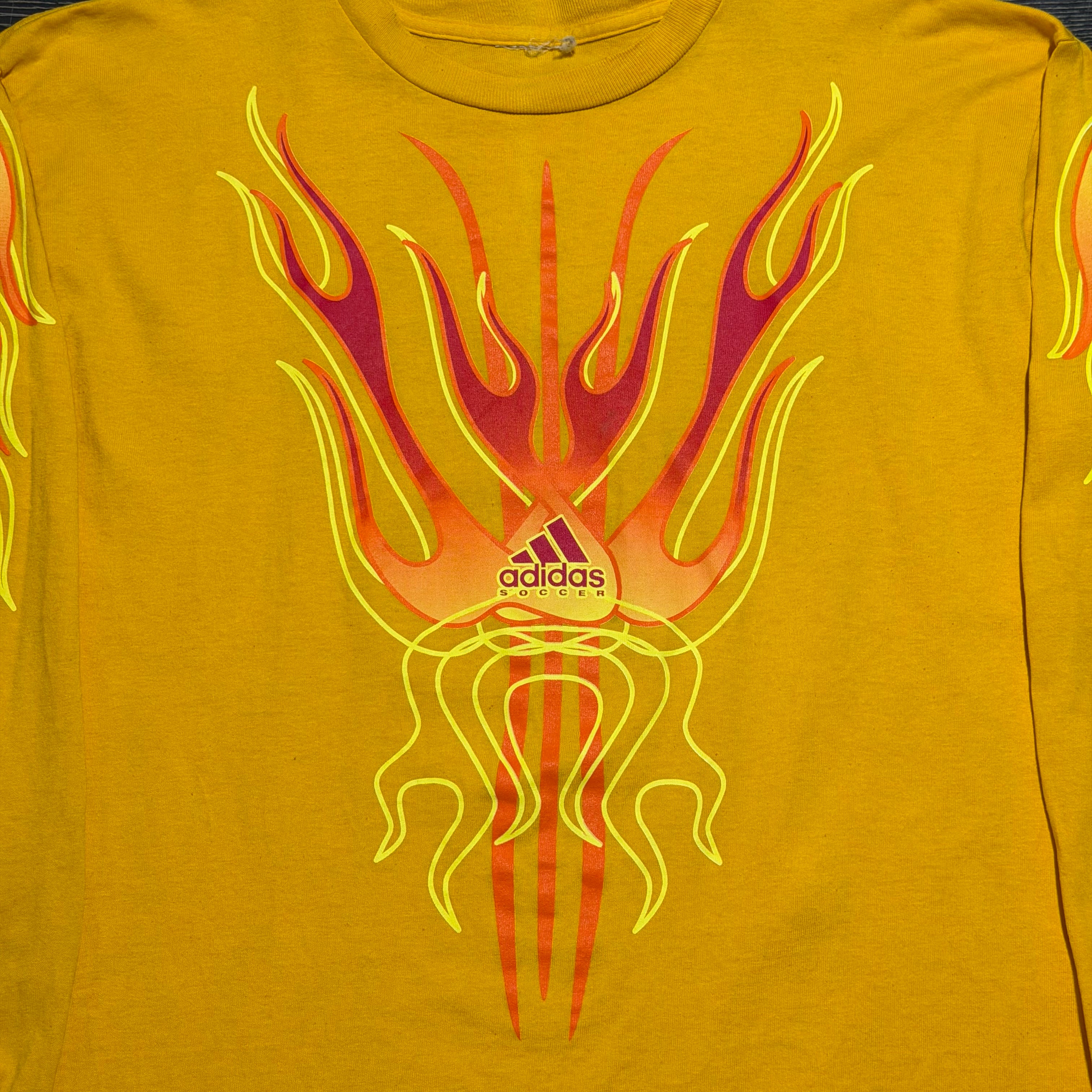 2000s Adidas Soccer Flames Harley Style Yellow Longsleeve