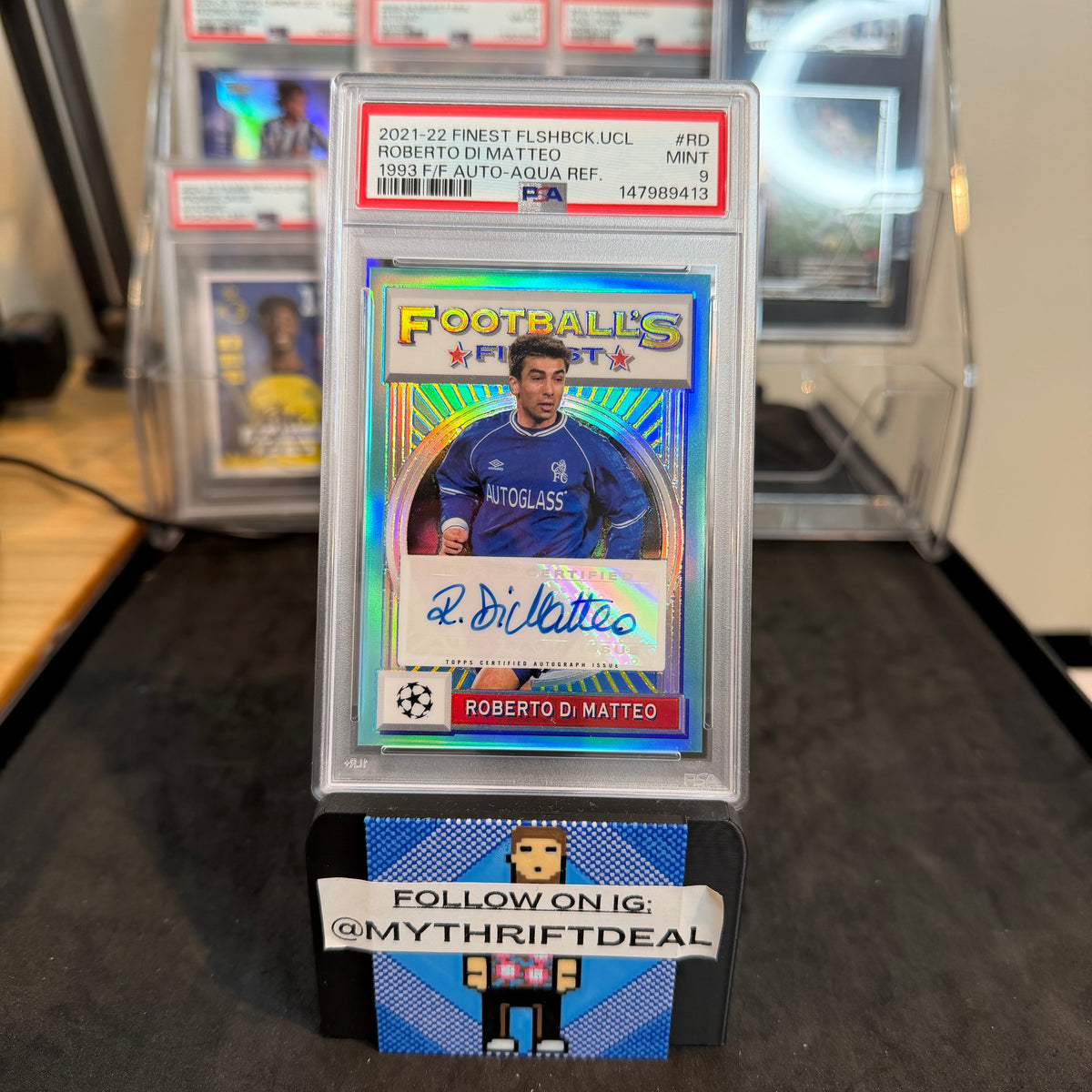 2021-22 Roberto Di Matteo Chelsea Topps Finest Flashbacks Aqua Refractor /30 PSA 9 Autograph Card (05/30)
