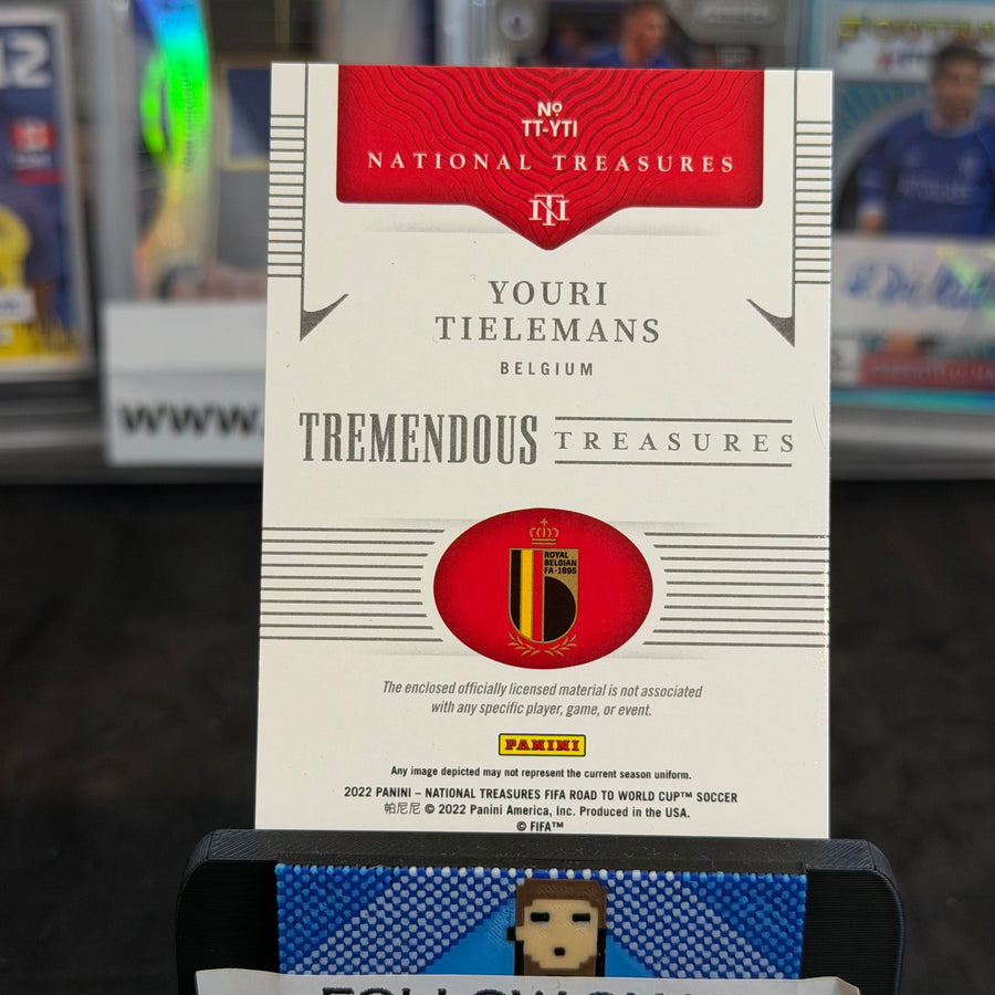2022 Youri Tielemans Belgium Panini National Tremendous Treasures Road to FIFA World Cup Dual Color Triple Patch /25 Card (07/25)
