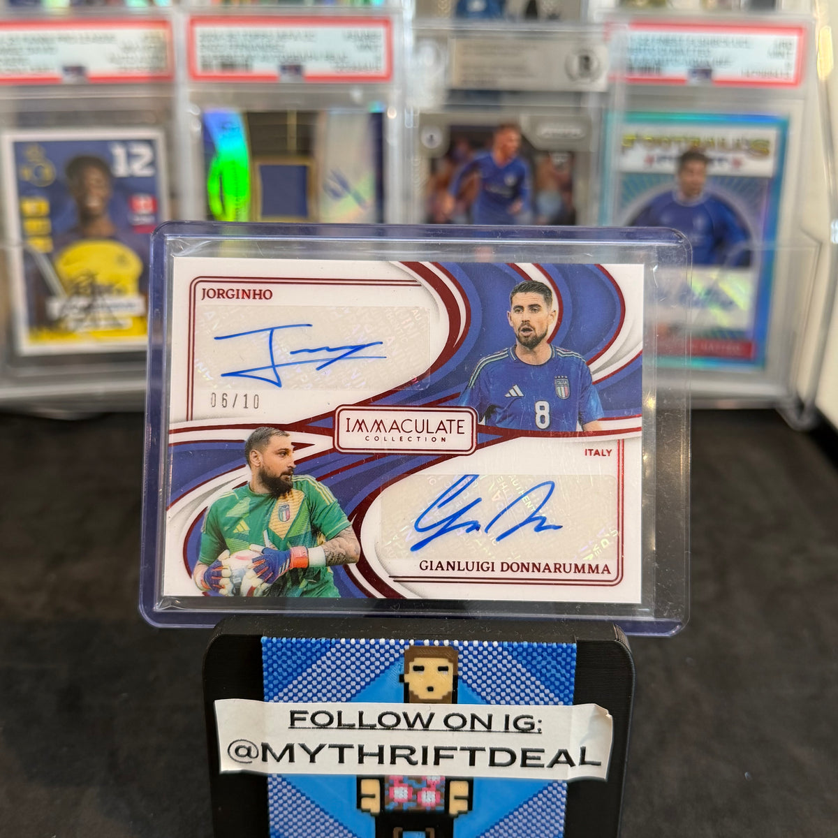 2024-25 Jorginho x Gianluigi Donnarumma Italy Panini Immaculate Collection Dual Autograph /10 Card (06/10)