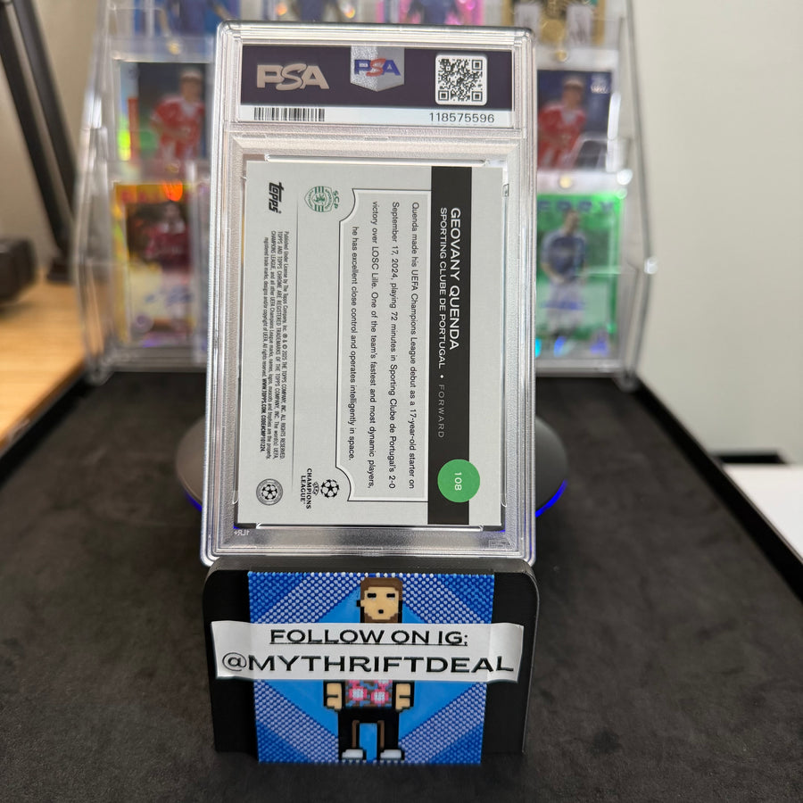 2024-25 Topps Chrome Geovany Quenda PSA 9 Sporting RC Aqua Refractor /199 Card Pop 2 (81/199)