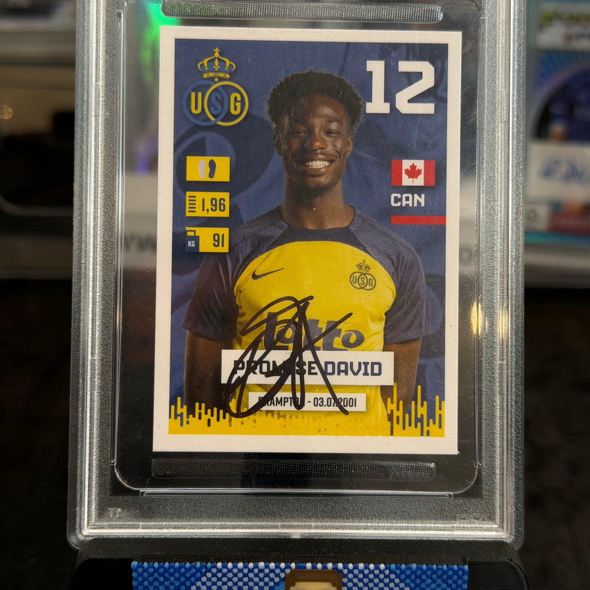 2024-2025 Promise David Canada Panini Belgian Pro League Union SG On Card Autograph PSA 8 Rookie Sticker