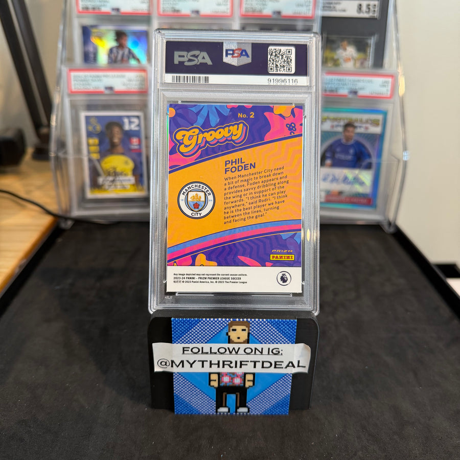 2023-24 Phil Foden Manchester City Panini Prizm EPL Groovy SSP Case Hit PSA 9 Card