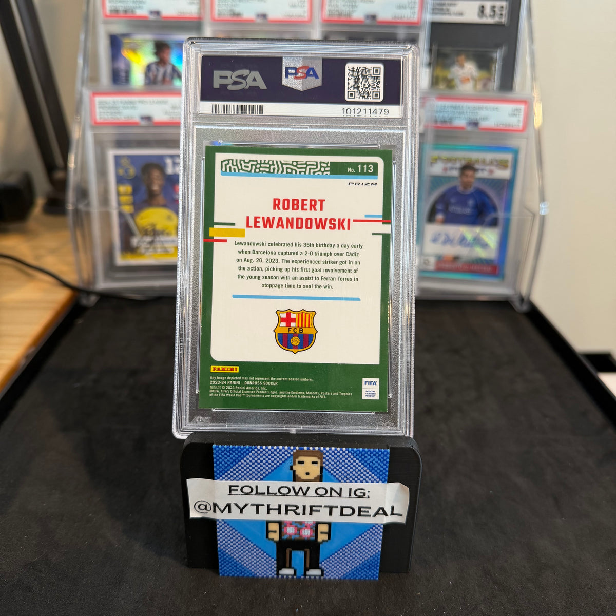 2023-24 Robert Lewandowski FC Barcelona Panini Donruss Argyle Prizm PSA 10 Pop 1 Card