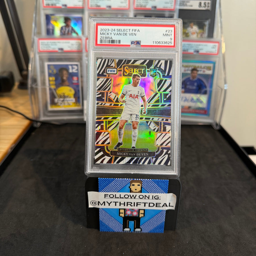 2023-24 Micky Van De Ven Tottenham Hotspurs Panini Select FIFA RC Zebra /25 PSA 9 Card (4/25)