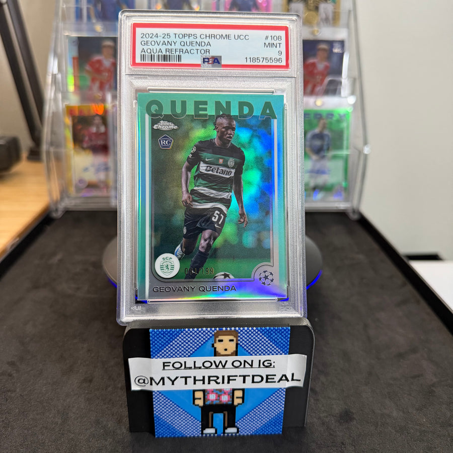 2024-25 Topps Chrome Geovany Quenda PSA 9 Sporting RC Aqua Refractor /199 Card Pop 2 (81/199)