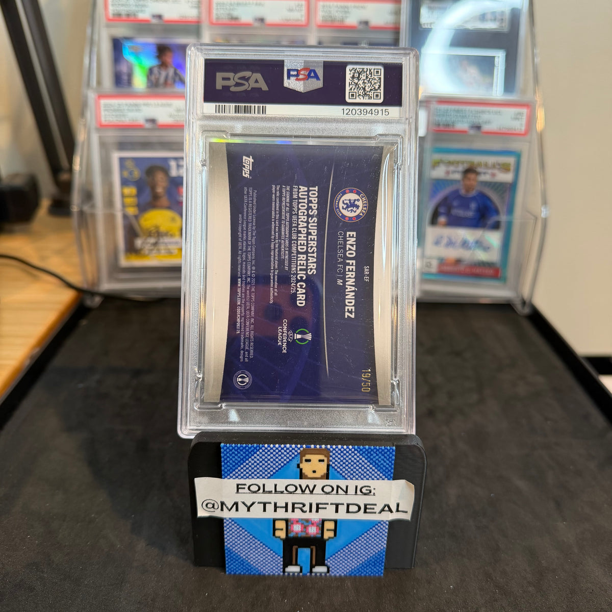 2024-25 Enzo Fernandez Chelsea Topps UEFA Superstar Autograph Game Worn Patch /50 PSA 9 Card (19/50)