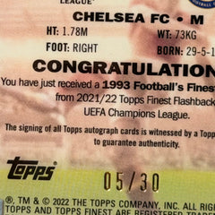 2021-22 Roberto Di Matteo Chelsea Topps Finest Flashbacks Aqua Refractor /30 PSA 9 Autograph Card (05/30)