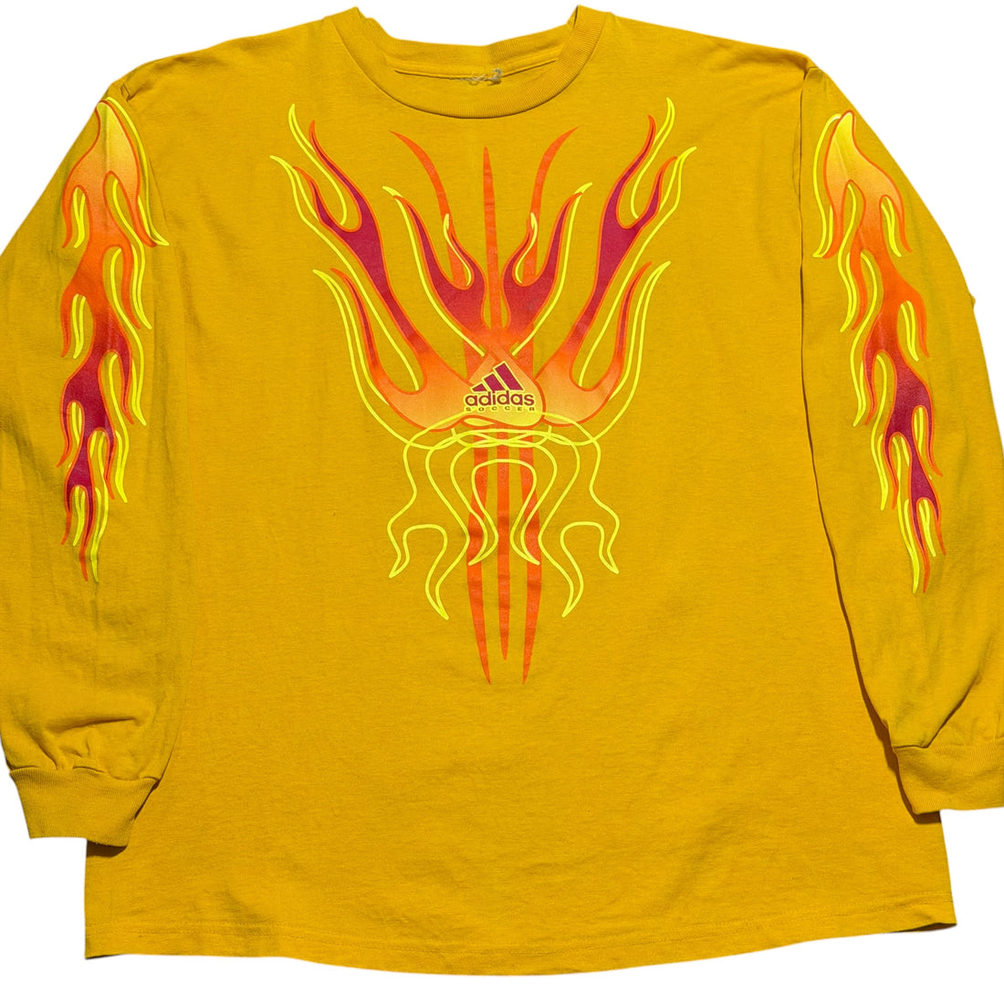 2000s Adidas Soccer Flames Harley Style Yellow Longsleeve