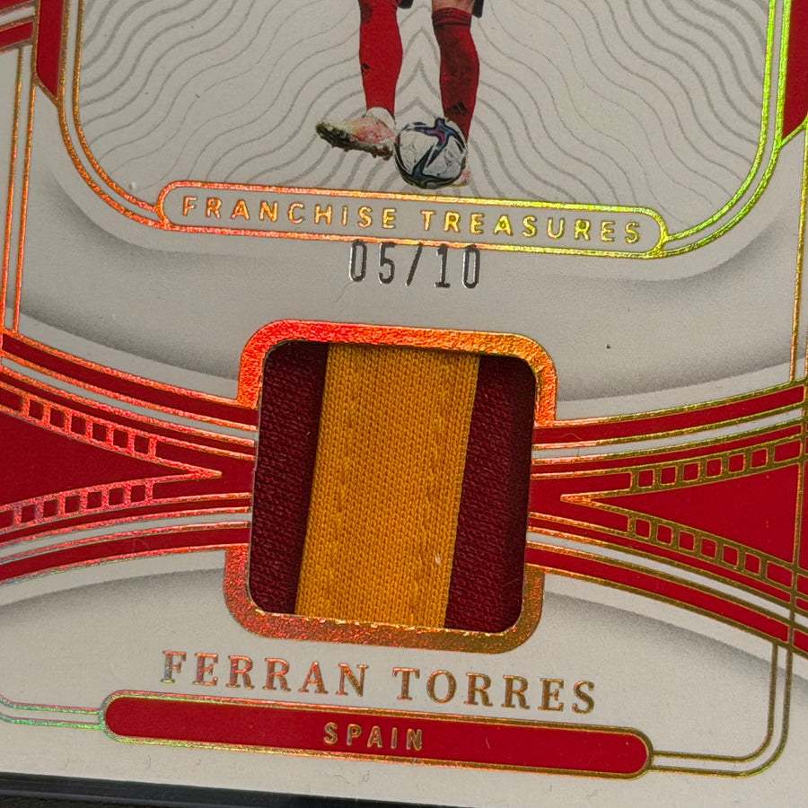 2022 Ferran Torres Spain Panini National Treasure Road to FIFA World Cup Dual Color Patch /10 Card (05/10)