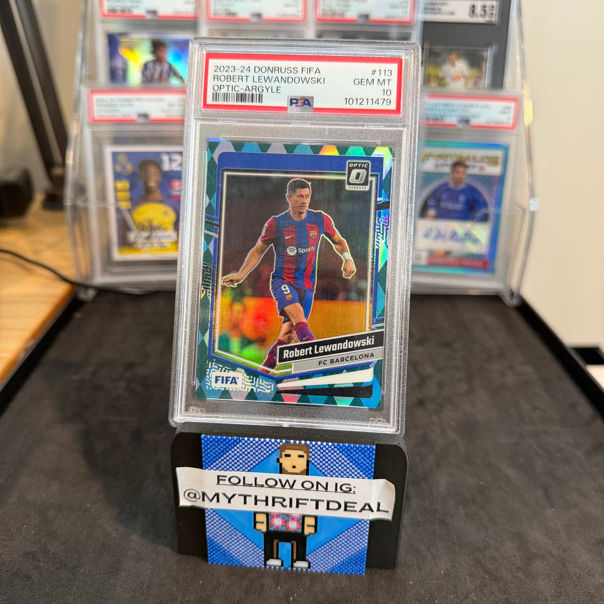2023-24 Robert Lewandowski FC Barcelona Panini Donruss Argyle Prizm PSA 10 Pop 1 Card