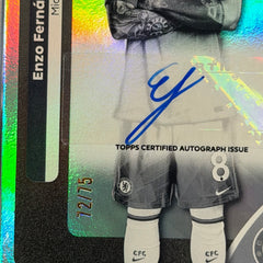2025-26 Enzo Fernandez Chelsea Topps Premier League Black & White Rainbow Foil Autograph /75 Card (72/75)