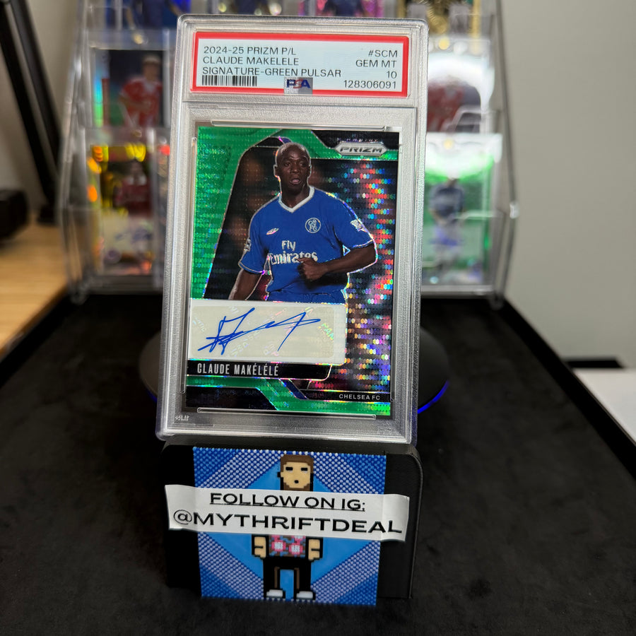 2024-25 Panini Prizm Claude Makelele Chelsea EPL Autograph PSA 10 Green Pulsar Pop 1 Card