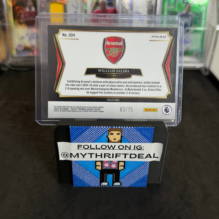 2024-25 Panini William Saliba Arsenal EPL Orange Prizm /75 Field Level Card (63/75)