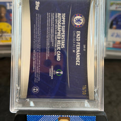 2024-25 Enzo Fernandez Chelsea Topps UEFA Superstar Autograph Game Worn Patch /50 PSA 9 Card (19/50)