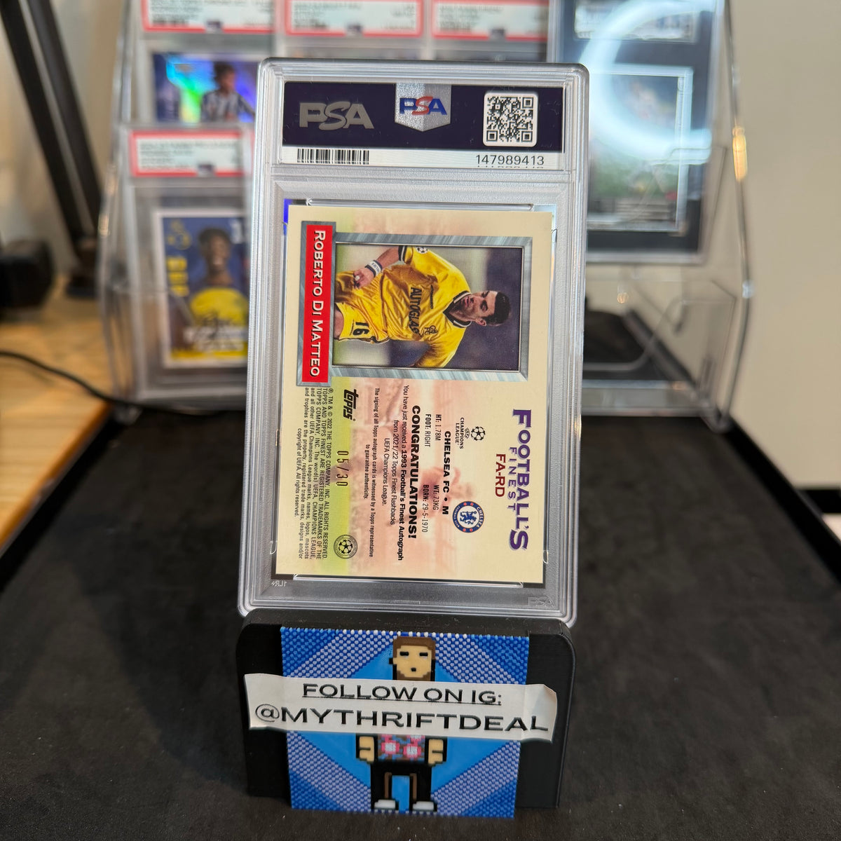 2021-22 Roberto Di Matteo Chelsea Topps Finest Flashbacks Aqua Refractor /30 PSA 9 Autograph Card (05/30)